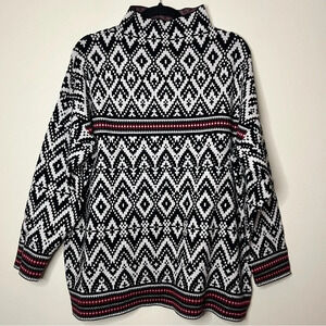 TAHARI Geometric Print Red White Cozy Mockneck Longsleeve Winter Holiday Sweater